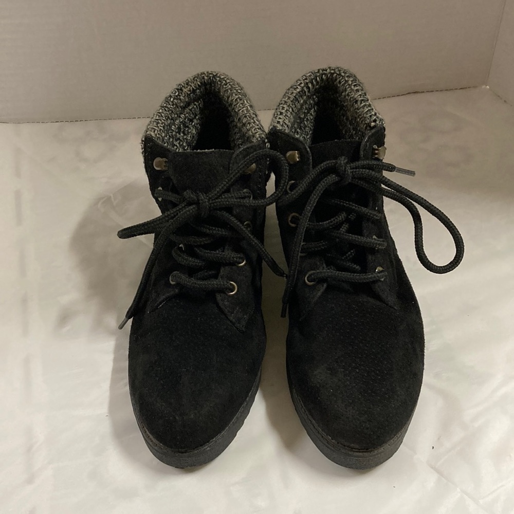 Vintage Coasters Ankle Granny Booties Womens Sz 7W Black Lace Up Tweed Knit
Trim